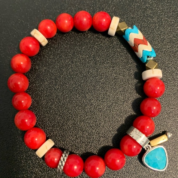Silpada B3216 Under the Sun Bracelet Brass, Coral, Howlite, .925 Sterling Silver - Picture 1 of 5
